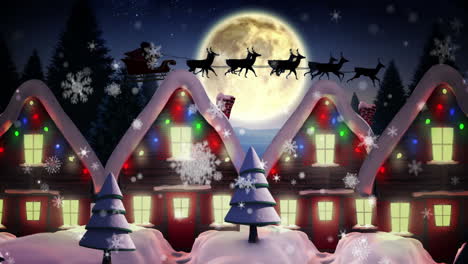 Santa-flying-over-cute-snowy-village