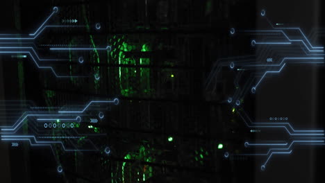 animación del procesamiento de datos digitales a través de servidores informáticos