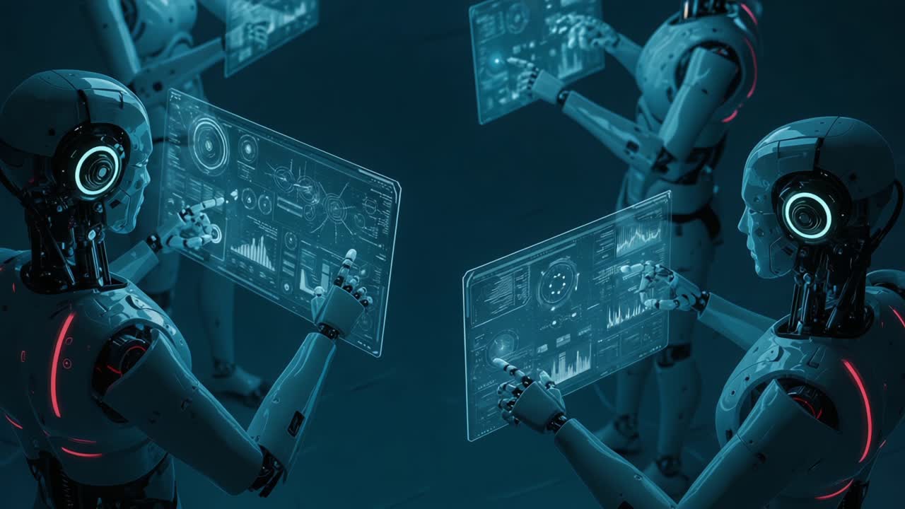 Exploring Futuristic Robotics: A Visual Journey through Advanced AI Interaction and Data Visualization with Sleek Technological Interfaces