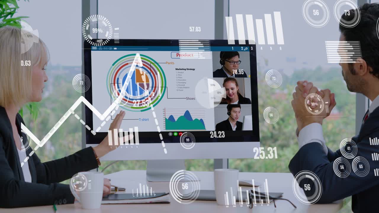 Creative visual of business people in a corporate staff meeting on video call