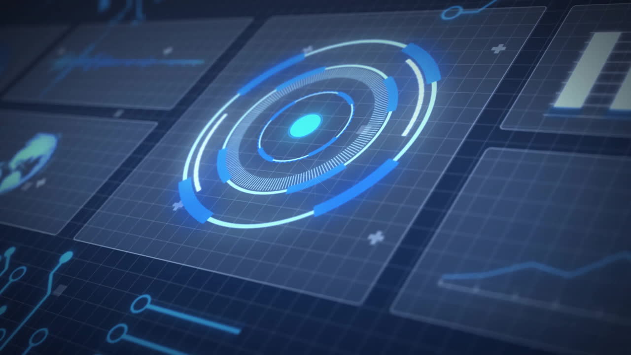 Displaying animation of circular data visualization with blue and white graphics