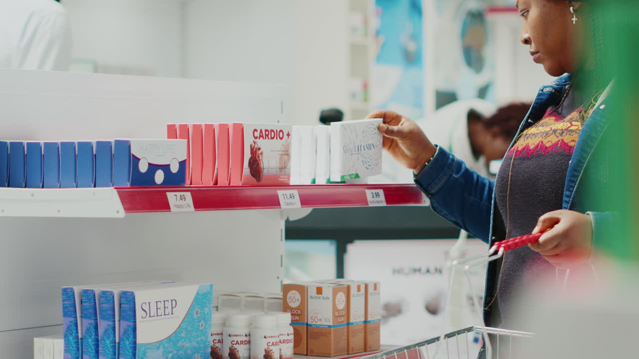 Woman shopping for medicine at a pharmacy