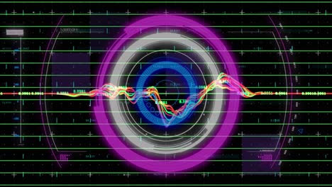 animación del procesamiento de datos financieros sobre el escaneo de alcance sobre fondo negro