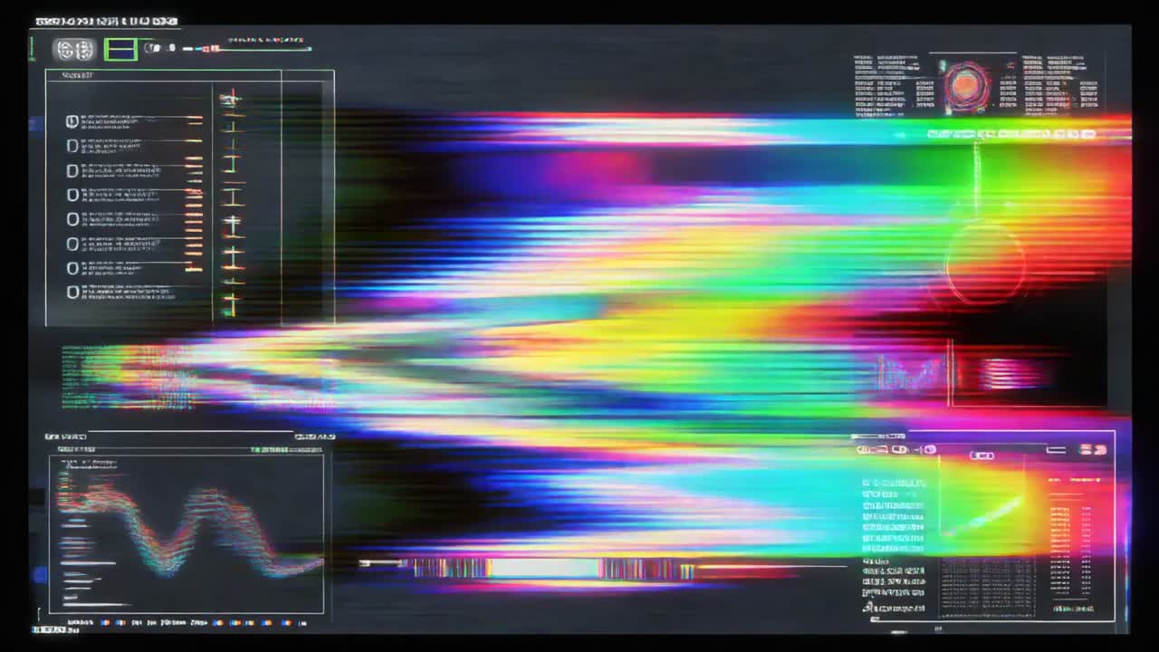 Interfaccia digitale dinamica che visualizza dati con effetti glitch