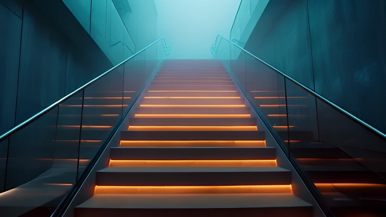 Modern Staircase with Glowing Orange Steps