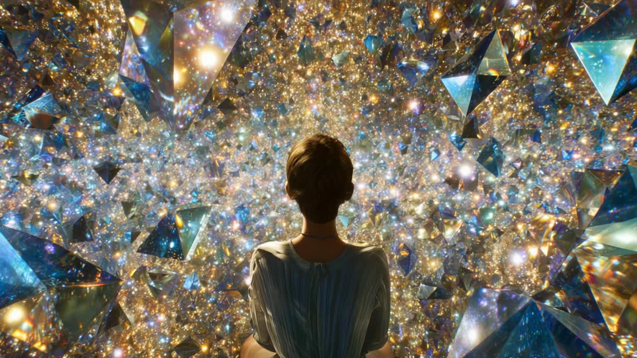 A Captivating Journey Through a Dazzling Multiverse of Light and Reflection, Where Symbolic Crystals and Gems Create a Mesmerizing Visual Experience of Infinite Possibilities