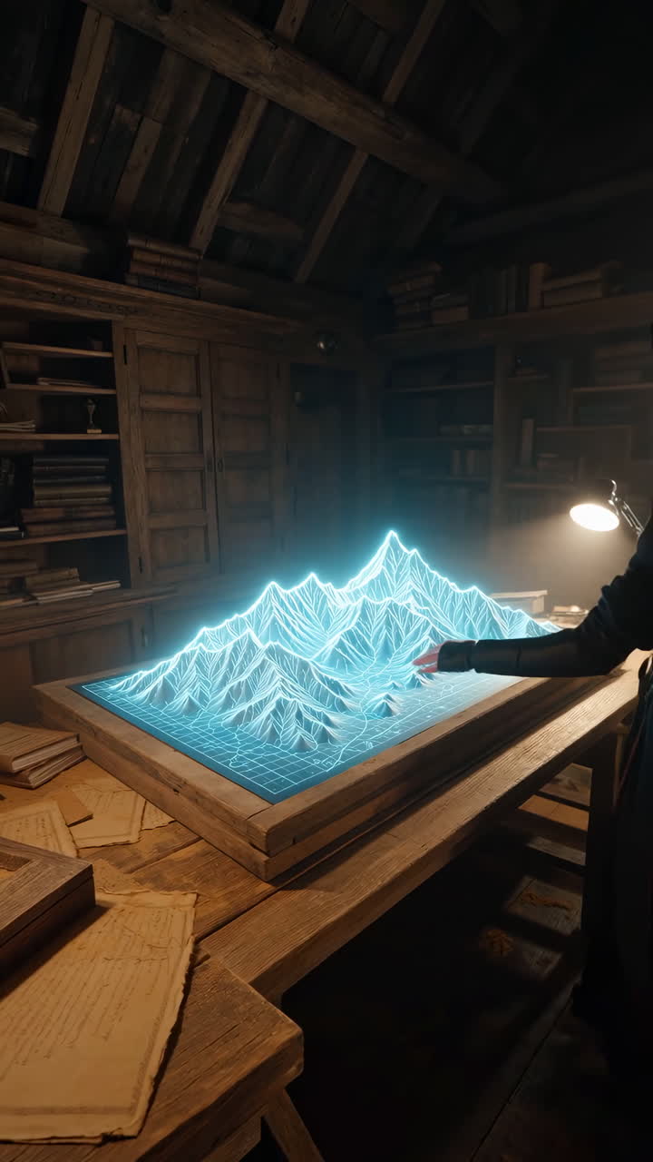 A person using a holographic mountain map