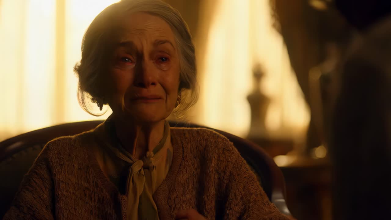 빈티지 인테리어 에서 울고 있는 노인 여자