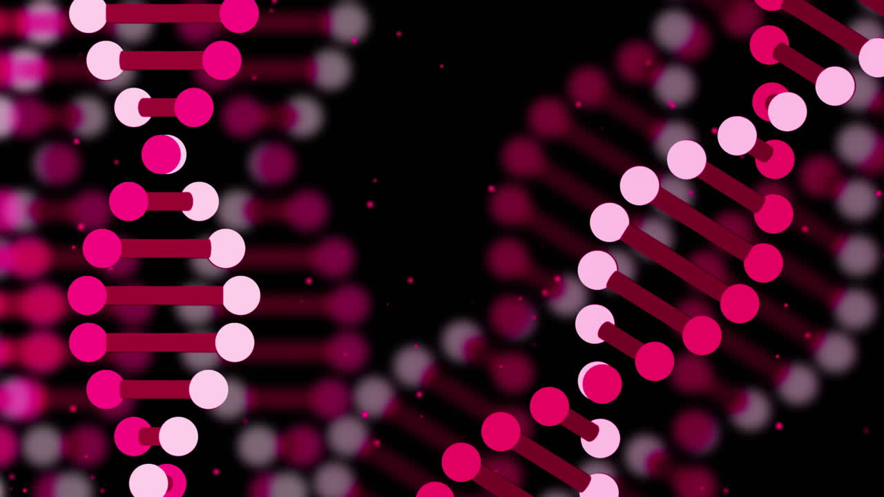 animación de la cadena de adn y procesamiento de datos sobre un fondo negro