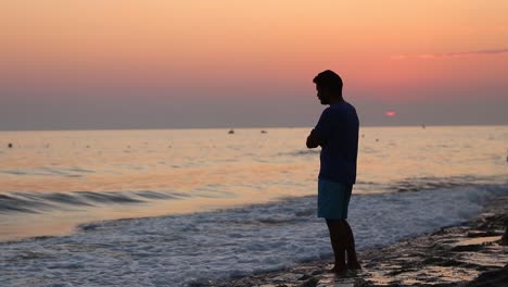 Joven,-En,-Playa,-Ocaso