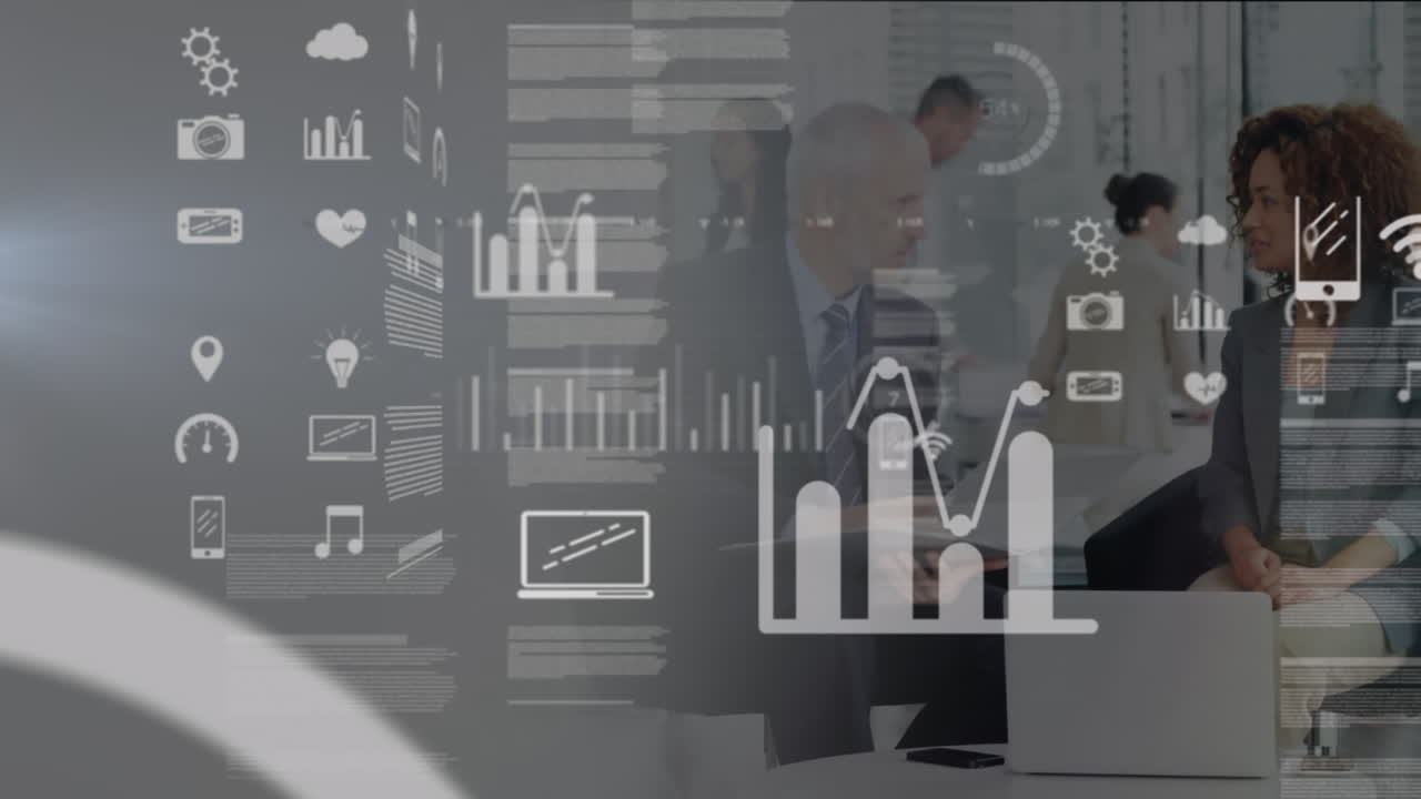 animación de gráficos, tablero de negociación, lapso de tiempo de diversos compañeros de trabajo discutiendo en la oficina