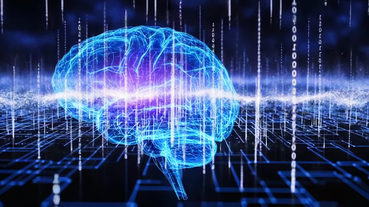 A Futuristic Visualization of Human Brain Functionality with Digital Elements and Data Streams Reflecting the Interconnection of Neural Networks and Technology