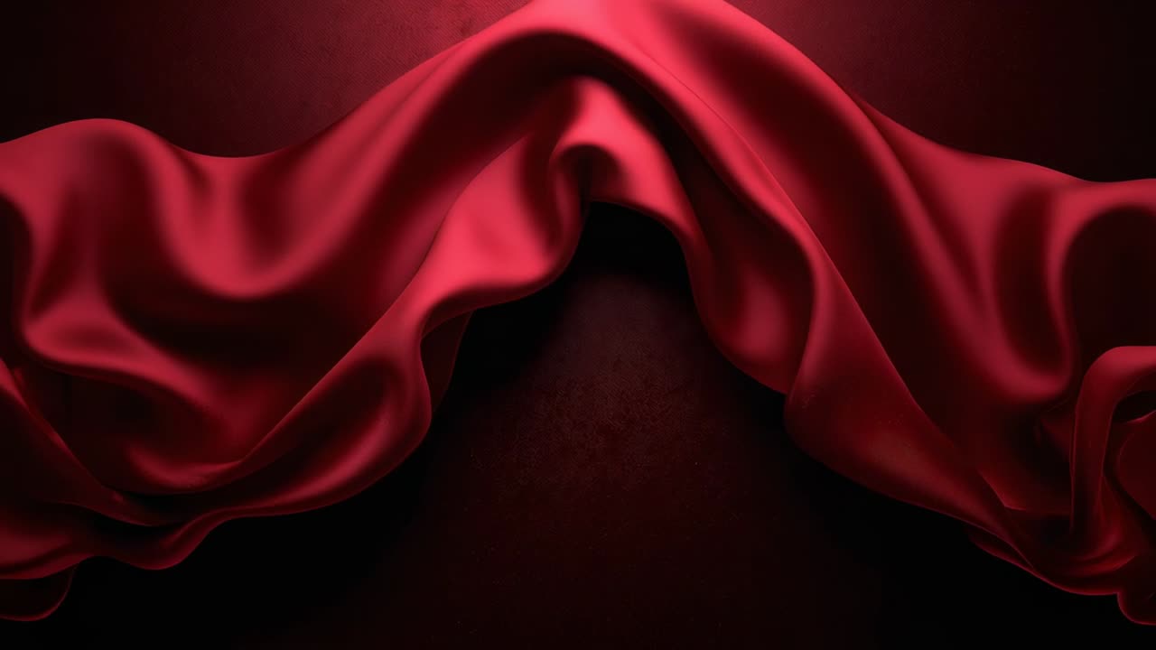 Segnale di apertura con abbassamento del sipario di raso rosso che rivela un caldo riflettore su uno sfondo rosso sul palco