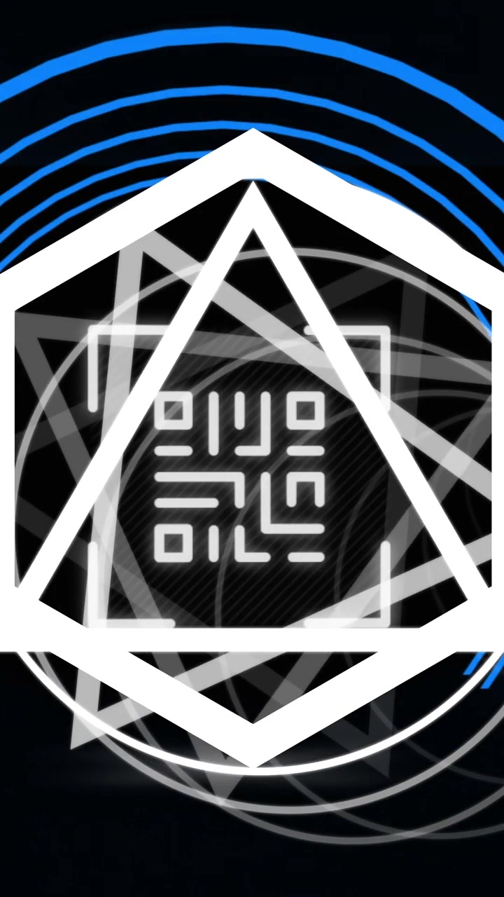 Animation of glowing qr code over neon geometric shapes