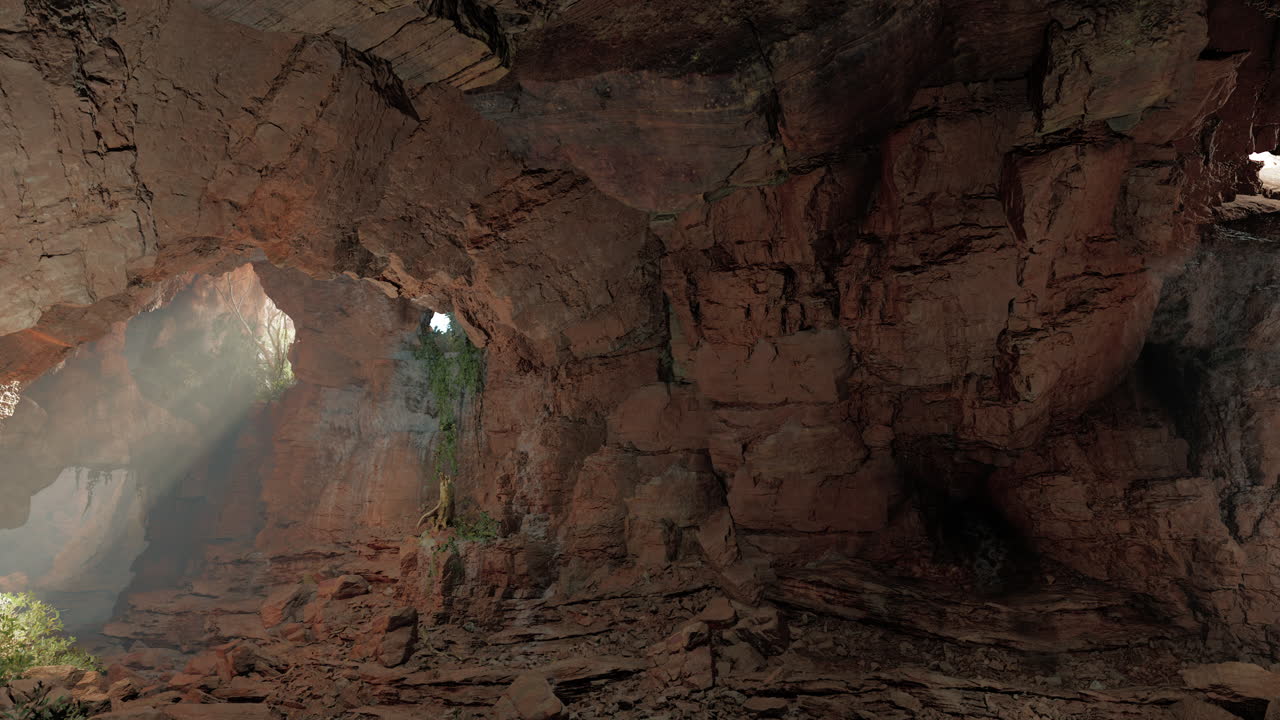 la luz del sol fluye hacia una cueva oscura.