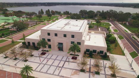 Aerial-circle-view-of-the-charming-and-quaint-city-of-Ocoee-town-hall-in-Central-Florida