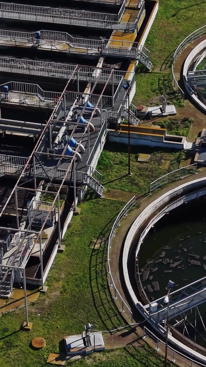 Water treatment facility works on cleaning wastewater in large tanks