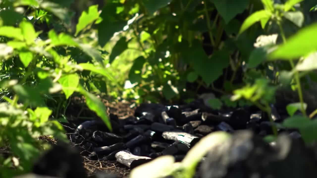 Exploring the Lush Greenery: A Close-Up Perspective of Vibrant Foliage and a Dark Trail Beneath, Capturing the Essence of Nature's Beauty and Complexity