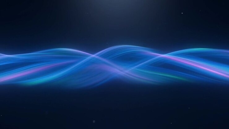 Abstract Glowing Blue and Purple Light Waves Moving on Dark Background