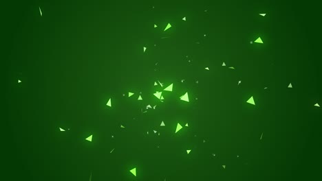 abstract triangle particles or confetti exploding animation. glowing geometric 3d shapes on dark green background. low-poly live wallpaper, banner or presentation. animated loop footage