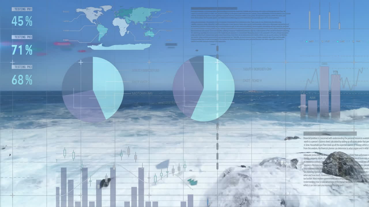 금융 데이터 차트 및 그래프: 바다 파도에 대한 애니메이션