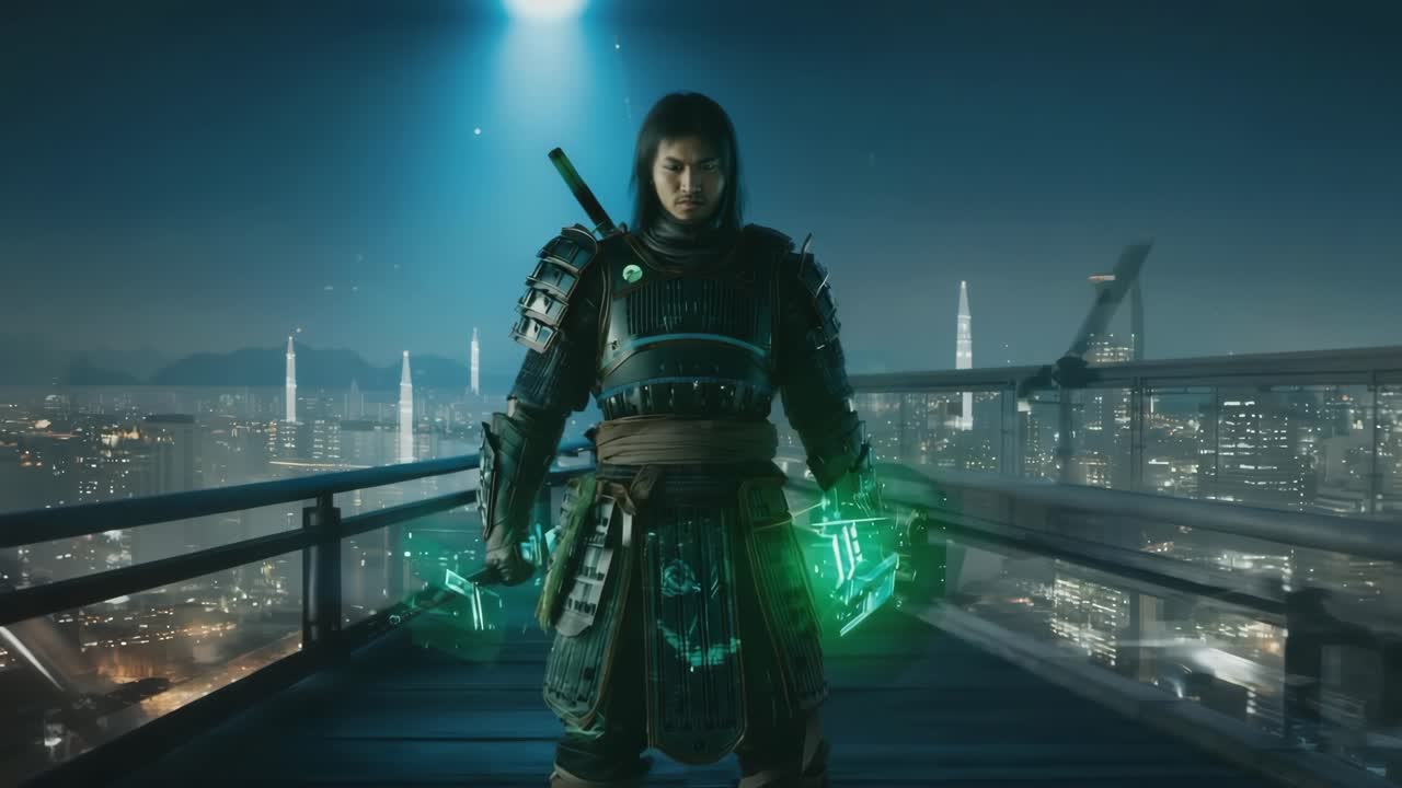 Cyberpunk Samurai in Futuristic City