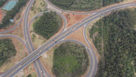 Cloverleaf-interchange-on-Nairobi-Southern-Bypass-Highway,-top-view