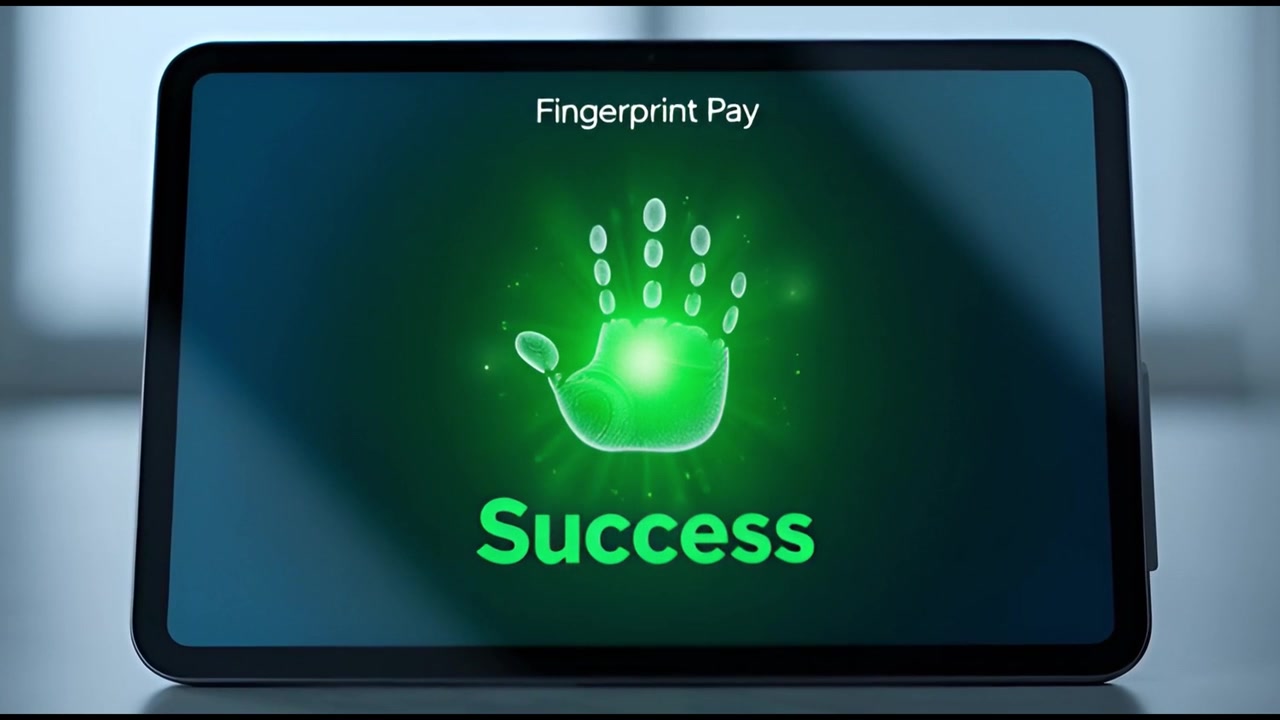 Digital tablet viser vellykket fingeraftryksbetaling