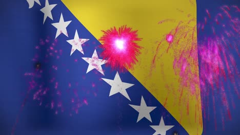 Animation-Von-Feuerwerk-über-Der-Flagge-Von-Bosnien-Und-Herzegowina