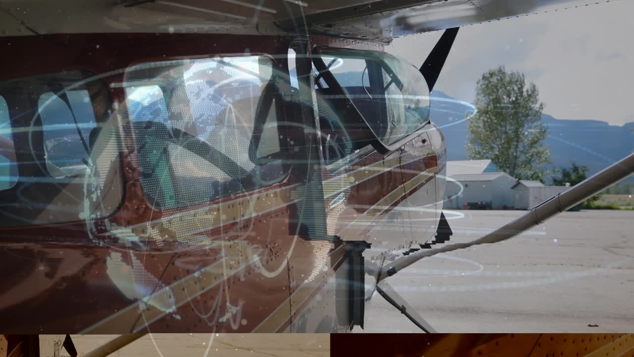 animación del globo con una red de conexiones sobre el avión