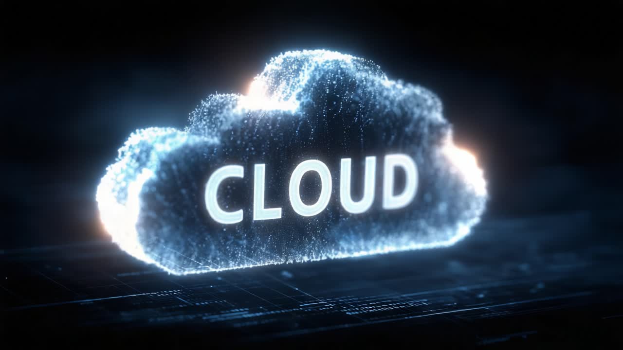 A Futuristic Visualization of a Cloud Symbol Emitting Light in a Digital Atmosphere, Representing Modern Cloud Computing Concepts and Technology Innovations