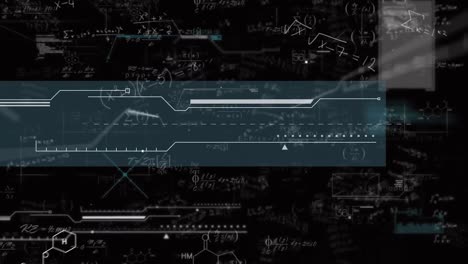 animation of interface with mathematical equations and formulas floating against black background