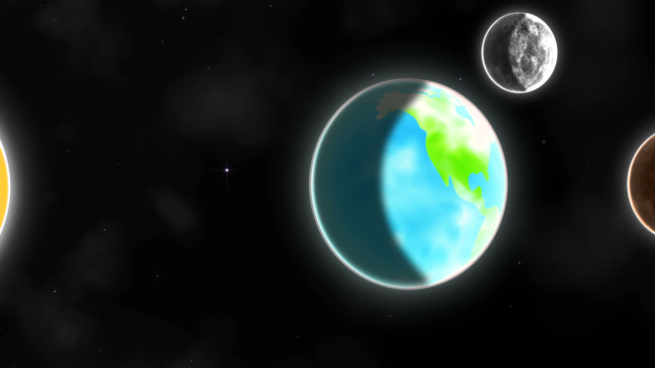 солнечная система с солнцем и планетами в ряду