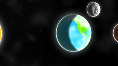 sistema solar con sol y planetas en una fila