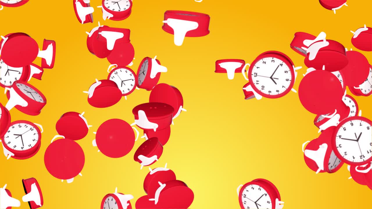 Digital of falling clocks on grey alarm clock and coffee cup morning time and lifestyle time to