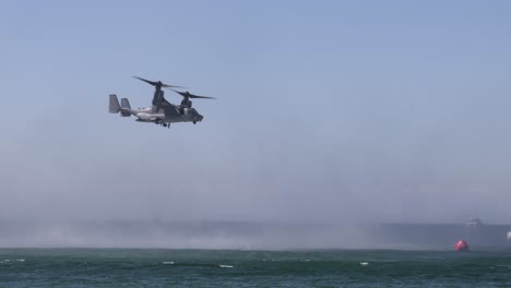 helicopter performing operations over coastal waters