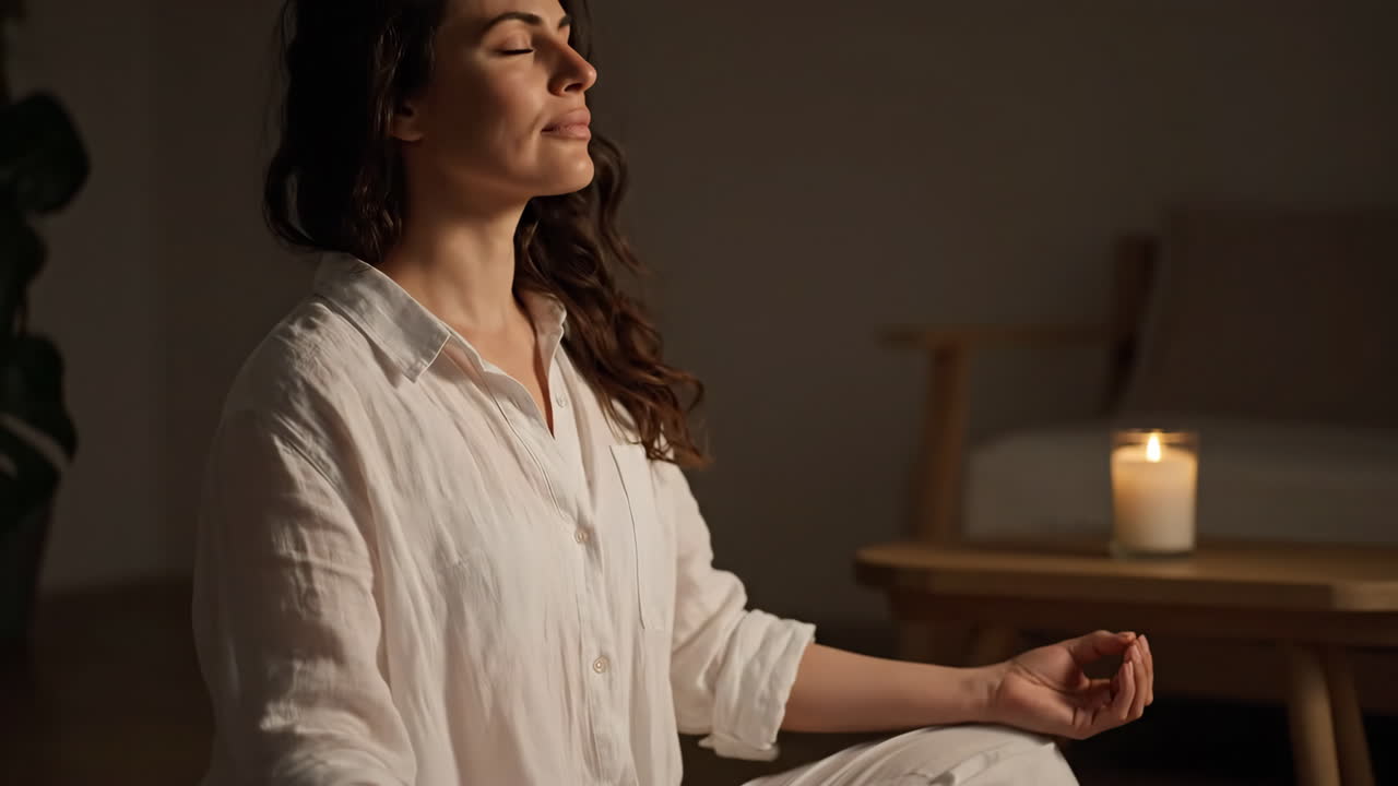 mujer meditando en el interior