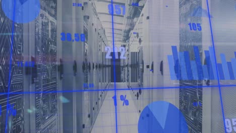 animación del procesamiento de datos estadísticos a través de la red de red contra la sala de servidores informáticos