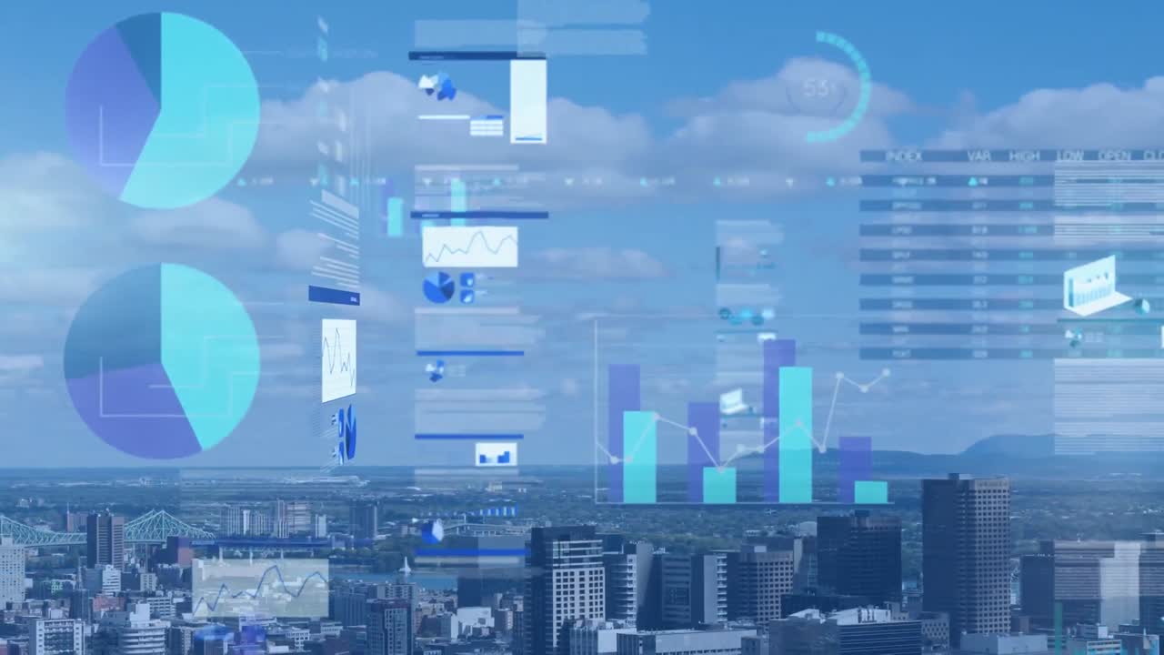 Animation of diverse data over cityscape