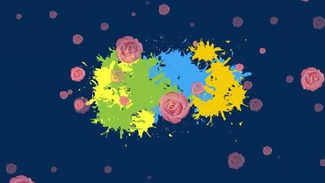 Animation-Fallender-Blumen-über-Flecken-Auf-Dunklem-Hintergrund