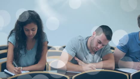 animación de bokeh sobre diversos estudiantes que escriben en cuadernos