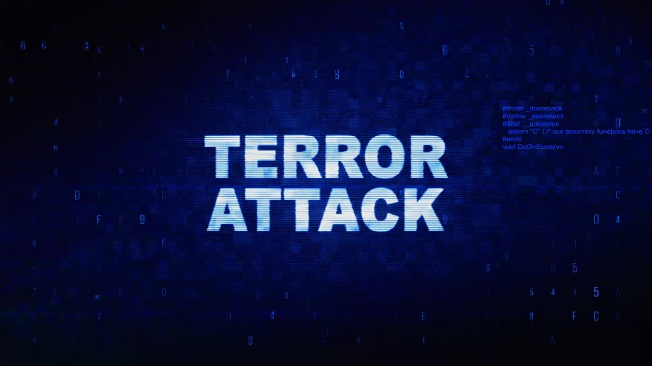 Terror attack text digital noise twitch and glitch effect tv screen loop animation background login