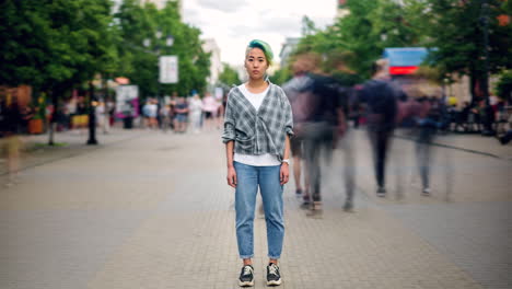 woman on city street