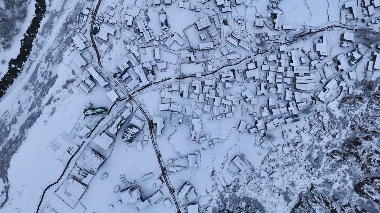 Snowy Village Aerial View