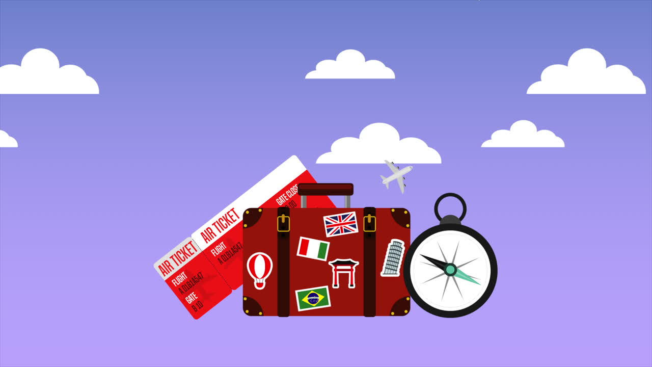 여행 물건 애니메이션과 함께 수하물