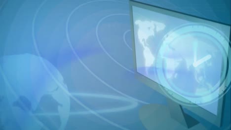 animación del reloj sobre nubes digitales con dispositivos electrónicos