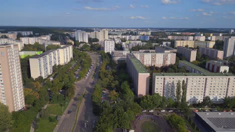 Fantastic-aerial-top-view-flight-Large-panel-system-building-Apartment,-prefabricated-housing-complex,-Berlin-Marzahn-East-German-summer-2023