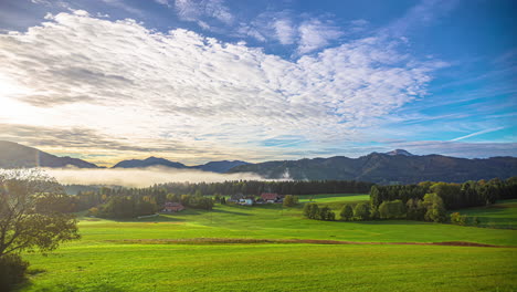 small villages, meadows and mountains near lake attersee, time lapse