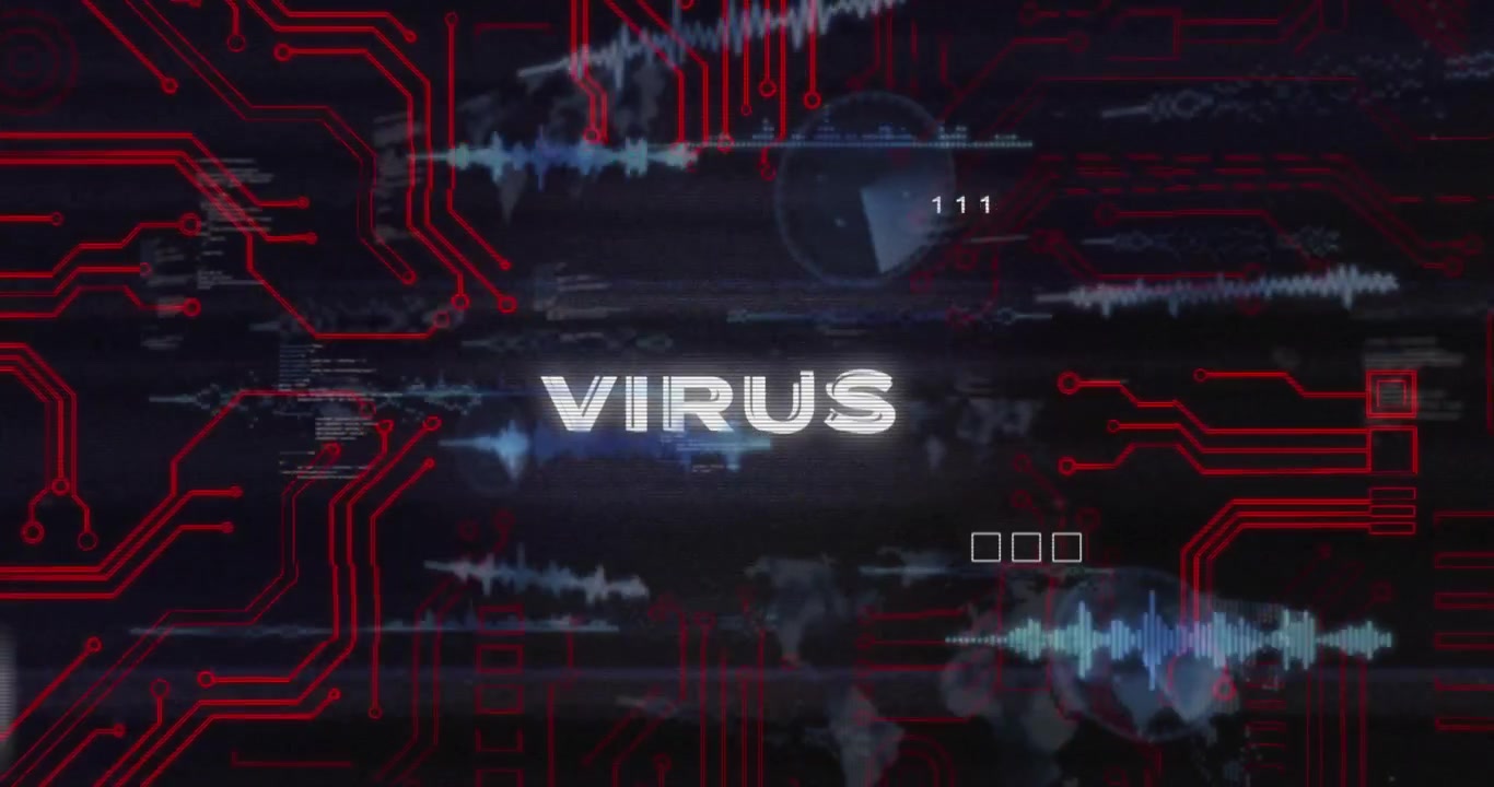 Digital Cyber Security Concept with Virus Warning and Circuit Board Graphics