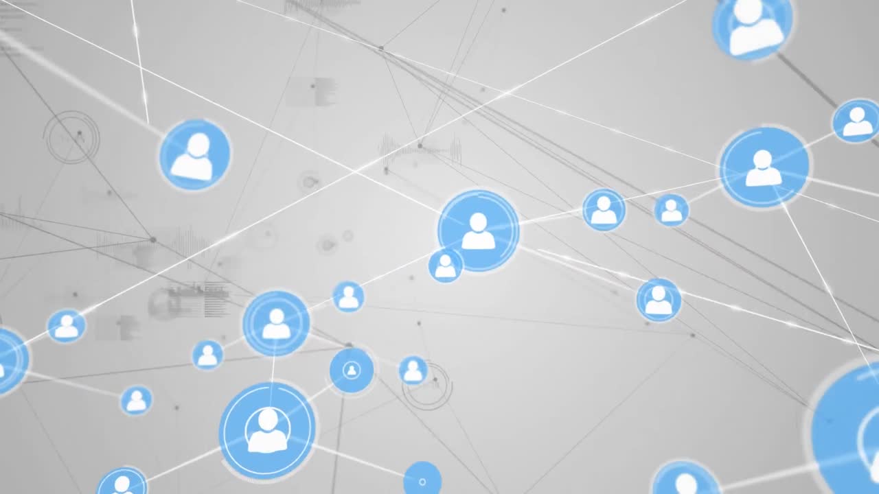 animación de la red de conexiones con iconos sobre fondo gris